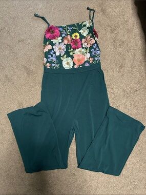 Floral Embroidered Green Jumpsuit